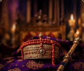 The beaded crown and sceptre
